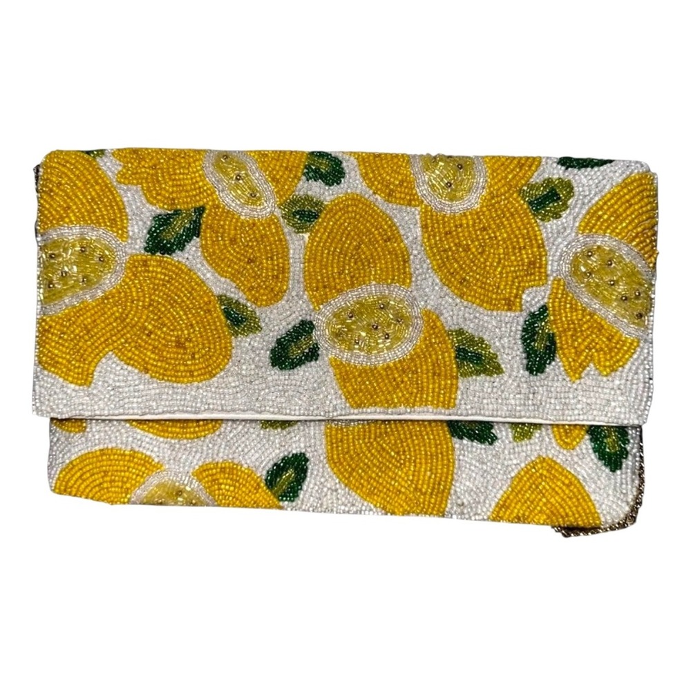 ANTIK KRAFT Beaded Lemon Crossbody Purse Handmade Chain Strap